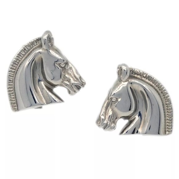 Hermes Bijouterie Fantaisie Horse Head Earrings Clip-On Silver - Picture 1 of 4